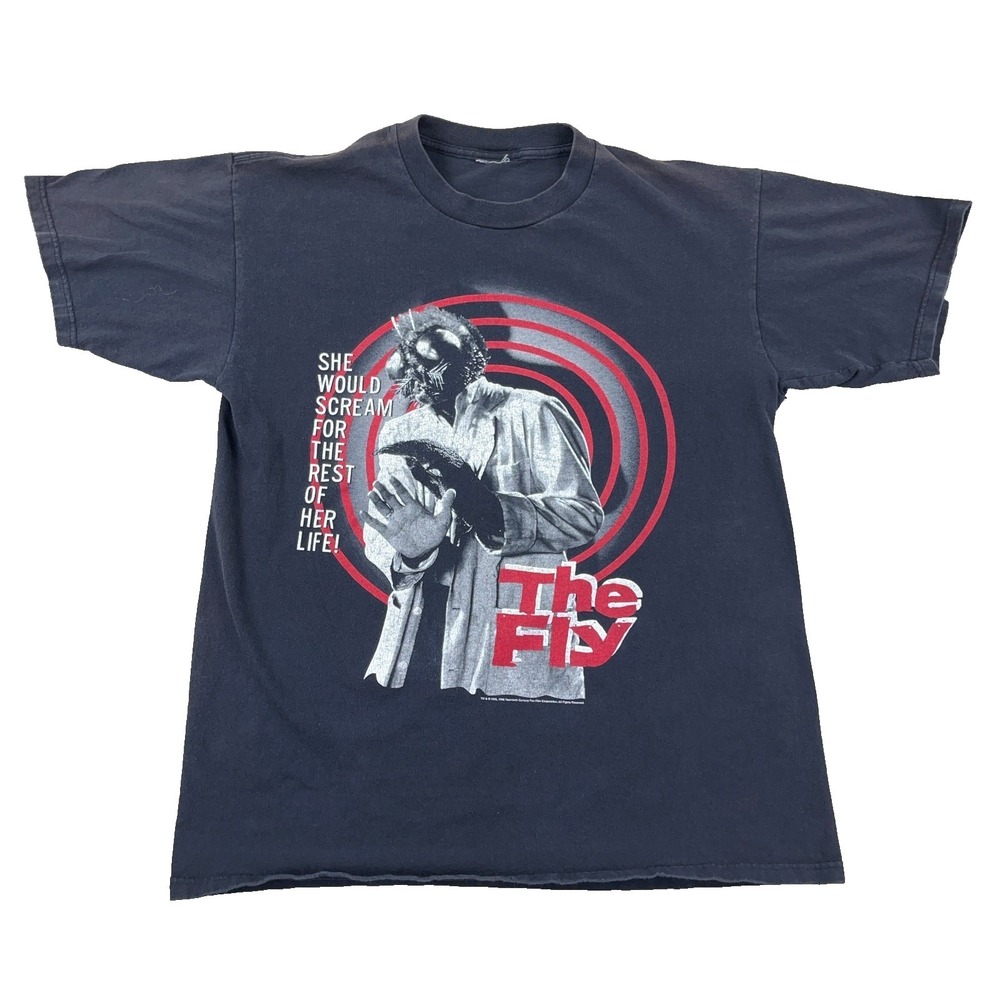 Vintage‎ The Fly Shirt Men Large Black Movie Promo tee 90s Faded 1995 Sci FI *